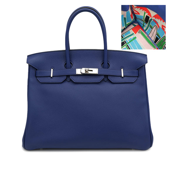 HERMES BIRKIN 35 SEA SURF AND FUN BLUE SAPHIR TAURILLON NOVILLO TOILE H HAND BAG 2018 C PALLADIUM HARDWARE 90313349