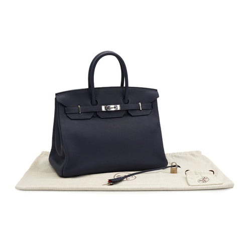 HERMES BIRKIN 35 VERSO BLUE NUIT ORANGE TOGO HAND BAG 2017 A STAMP PALLADIUM HARDWARE 90334134