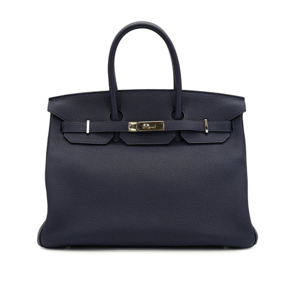 HERMES BIRKIN 35 VERSO BLUE NUIT ORANGE TOGO HAND BAG 2017 A STAMP PALLADIUM HARDWARE 90334134