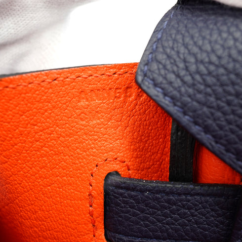HERMES BIRKIN 35 VERSO BLUE NUIT ORANGE TOGO HAND BAG 2017 A STAMP PALLADIUM HARDWARE 90334134