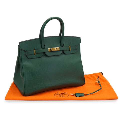 HERMES BIRKIN 35 VERT ARDENNES HAND BAG 2002 SQUARE F GOLD HARDWARE 90327990