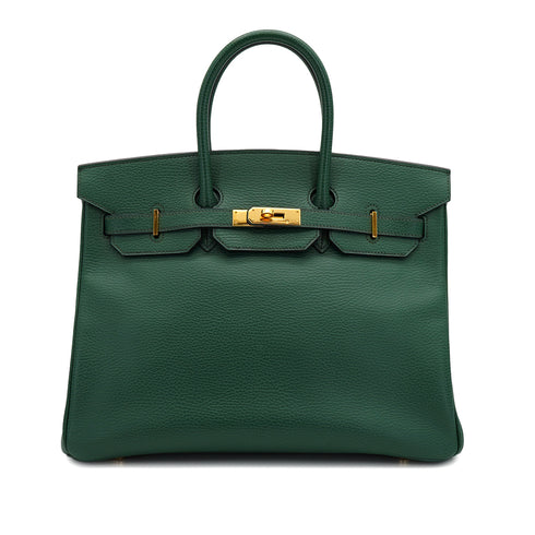 HERMES BIRKIN 35 VERT ARDENNES HAND BAG 2002 SQUARE F GOLD HARDWARE 90327990