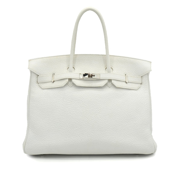 HERMES BIRKIN 35 WHITE TAURILLON CLEMENCE HAND BAG 2006 SQUARE J PALLADIUM HARDWARE 90338298