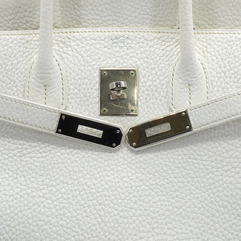HERMES BIRKIN 35 WHITE TAURILLON CLEMENCE HAND BAG 2006 SQUARE J PALLADIUM HARDWARE 90338298