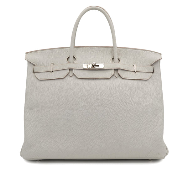 HERMES BIRKIN 40 GRIS PERLE TOGO HAND BAG 2011 SQUARE O PALLADIUM HARDWARE 90314370