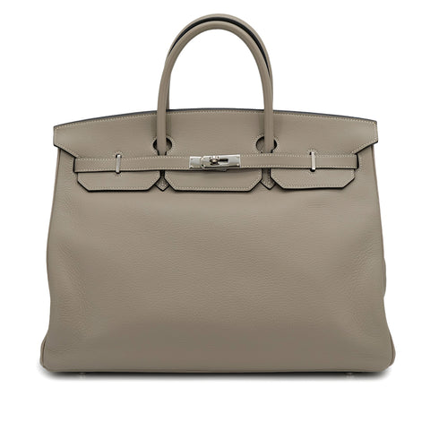 HERMES BIRKIN 40 GRIS TOURTERELLE TAURILLON CLEMENCE HAND BAG 1999 SQUARE C SILVER HARDWARE 90317610