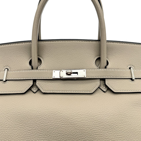 HERMES BIRKIN 40 GRIS TOURTERELLE TAURILLON CLEMENCE HAND BAG 1999 SQUARE C SILVER HARDWARE 90317610
