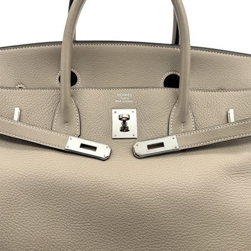 HERMES BIRKIN 40 GRIS TOURTERELLE TAURILLON CLEMENCE HAND BAG 1999 SQUARE C SILVER HARDWARE 90317610