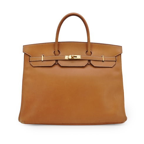 HERMES BIRKIN 40 NATUREL VEAU CHAMONIX HAND BAG 1989 CIRCLE S GOLD HARDWARE 90341116