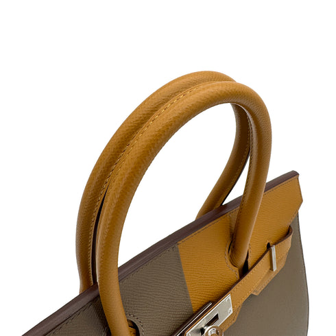 HERMES BIRKIN SELLIER CASAQUE 30 ETOUPE SESAME BLUE INDIGO EPSOM HAND BAG 2021 Z STAMP PALLADIUM HARDWARE 90314763