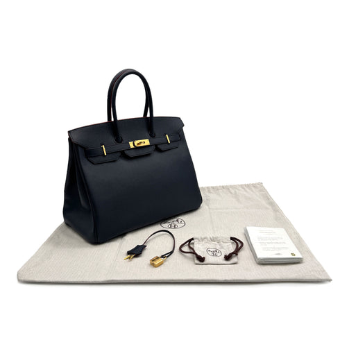 HERMES BIRKIN CONTOUR 35 BULUE INDIGO ROUGE H EPSOM HAND BAG 2016 X STAMP GOLD HARDWARE 90316989