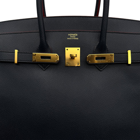 HERMES BIRKIN CONTOUR 35 BULUE INDIGO ROUGE H EPSOM HAND BAG 2016 X STAMP GOLD HARDWARE 90316989