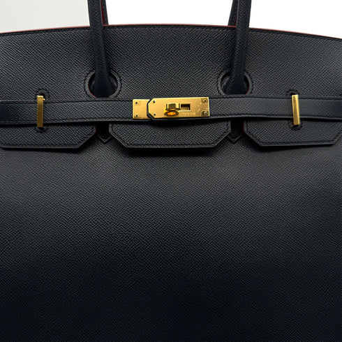 HERMES BIRKIN CONTOUR 35 BULUE INDIGO ROUGE H EPSOM HAND BAG 2016 X STAMP GOLD HARDWARE 90316989