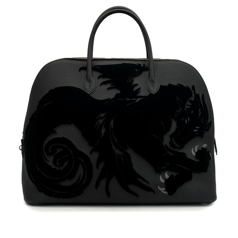 HERMES BOLIDE 1923 45 CHIMERES DRAGON BLACK TOGO VELVET HAND BAG 2019 D STAMP PALLADIUM HARDWARE 90349271