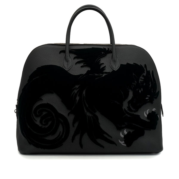 HERMES BOLIDE 1923 45 CHIMERES DRAGON BLACK TOGO VELVET HAND BAG 2019 D STAMP PALLADIUM HARDWARE 90349271