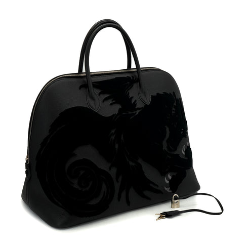 HERMES BOLIDE 1923 45 CHIMERES DRAGON BLACK TOGO VELVET HAND BAG 2019 D STAMP PALLADIUM HARDWARE 90349271