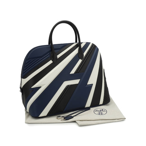 HERMES BOLIDE 1923 RACING 45 BLACK WHITE NAVY SWIFT EVERCOLOR EVERGRAIN HAND BAG 2022 U STAMP PALLADIUM HARDWARE 90336795