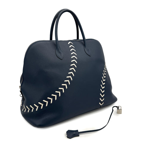 HERMES BOLIDE 1923 BASEBALL 45 BLUE DE MALTE EVERCOLOR HAND BAG 2018 C STAMP PALLADIUM HARDWARE 90314889