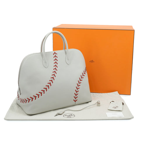 HERMES BOLIDE 1923 BASEBALL 45 GRIS PERLE ROUGE CASAQUE EVERCOLOR HAND BAG 2018 C STAMP PALLADIUM HARDWARE 90335571