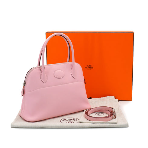 HERMES BOLIDE 27 ROSE SAKURA VEAU SWIFT HAND SHOULDER BAG 2016 X STAMP PALLADIUM HARDWARE 90349258