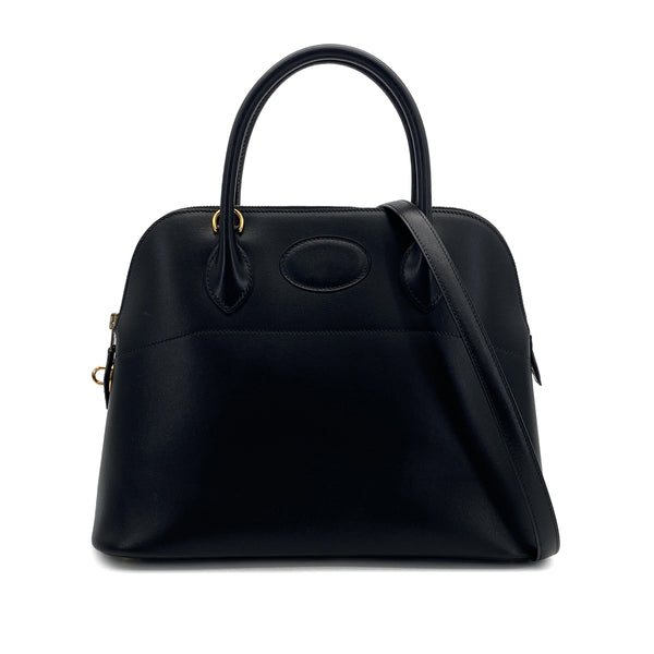 HERMES BOLIDE 31 BLACK BOXCALF HAND SHOULDER BAG 2002 SQUARE F GOLD HARDWARE 90320998