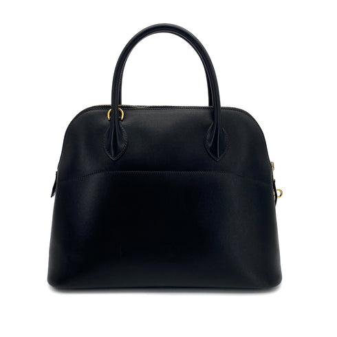 HERMES BOLIDE 31 BLACK BOXCALF HAND SHOULDER BAG 2002 SQUARE F GOLD HARDWARE 90320998