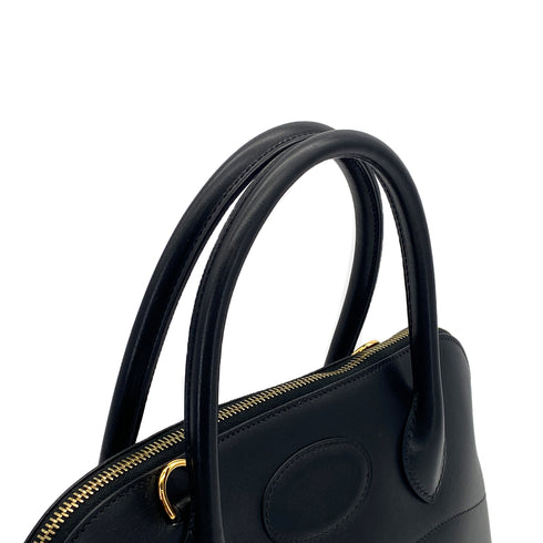 HERMES BOLIDE 31 BLACK BOXCALF HAND SHOULDER BAG 2002 SQUARE F GOLD HARDWARE 90320998