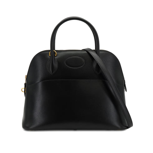 HERMES BOLIDE 31 BLACK BOXCALF HAND SHOULDER BAG 2002 SQUARE F GOLD HARDWARE 90334264
