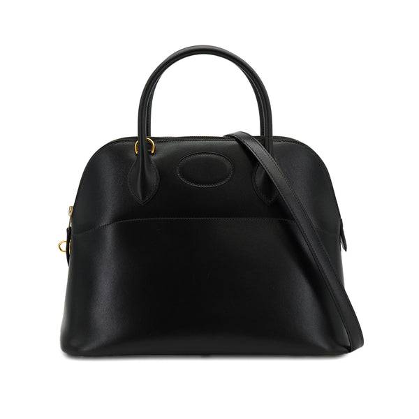 HERMES BOLIDE 31 BLACK BOXCALF HAND SHOULDER BAG 2002 SQUARE F GOLD HARDWARE 90334264