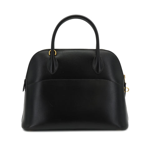 HERMES BOLIDE 31 BLACK BOXCALF HAND SHOULDER BAG 2002 SQUARE F GOLD HARDWARE 90334264