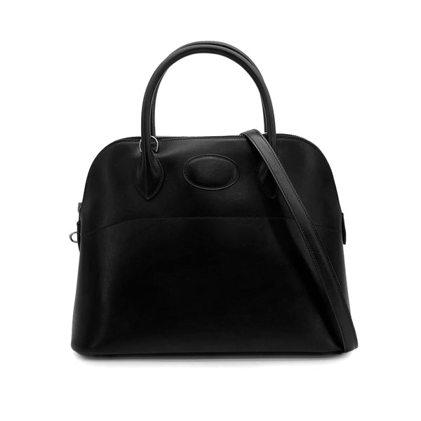 HERMES BOLIDE 31 BLACK BOXCALF HAND SHOULDER BAG 2003 SQUARE G PALLADIUM HARDWARE 90314377