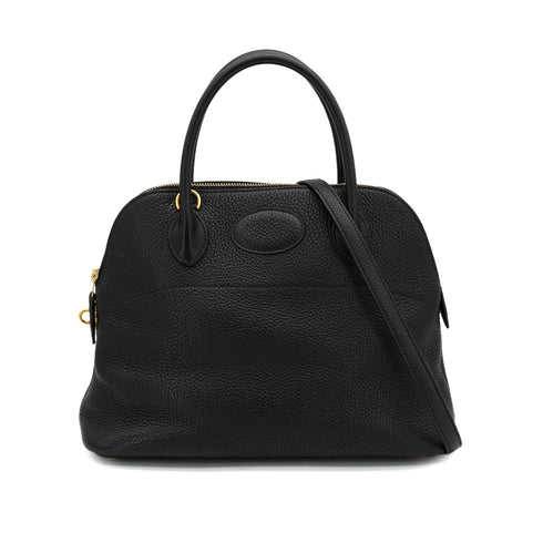 HERMES BOLIDE 31 BLACK TOGO HAND SHOULDER BAG 2004 SQUARE H GOLD HARDWARE 90326836