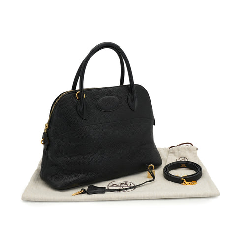 HERMES BOLIDE 31 BLACK TOGO HAND SHOULDER BAG 2004 SQUARE H GOLD HARDWARE 90326836