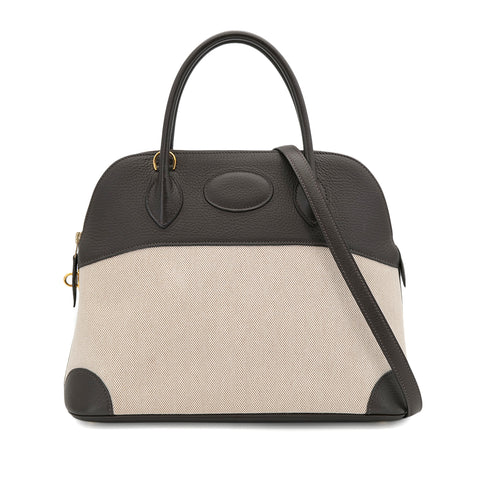 HERMES BOLIDE 31 CHOCOLAT TOILE H TAURILLON CLEMENCE HAND SHOULDER BAG 2006 SQUARE J GOLD HARDWARE 90323083