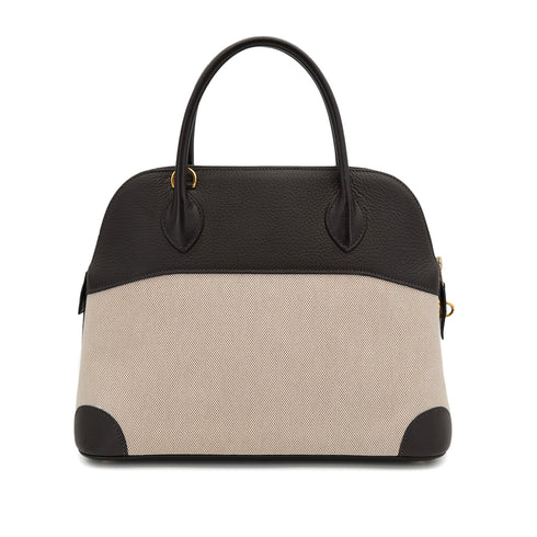 HERMES BOLIDE 31 CHOCOLAT TOILE H TAURILLON CLEMENCE HAND SHOULDER BAG 2006 SQUARE J GOLD HARDWARE 90323083