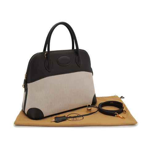 HERMES BOLIDE 31 CHOCOLAT TOILE H TAURILLON CLEMENCE HAND SHOULDER BAG 2006 SQUARE J GOLD HARDWARE 90323083