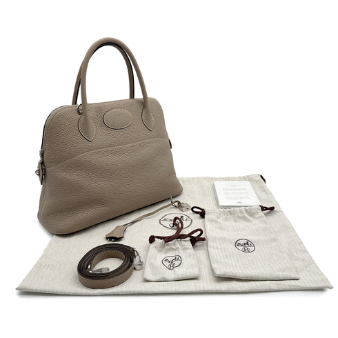 HERMES BOLIDE 31 GRIS TOURTERELLE TAURILLON CLEMENCE HAND SHOULDER BAG 2015 T STAMP PALLADIUM HARDWARE 90317782