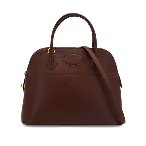 HERMES BOLIDE 31 MARRON FONCE COUCHEVEL HAND SHOULDER BAG 1995 CIRCLE Y GOLD HARDWARE 90344572