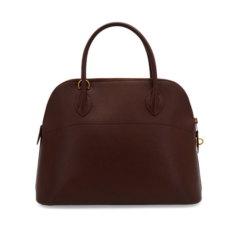 HERMES BOLIDE 31 MARRON FONCE COUCHEVEL HAND SHOULDER BAG 1995 CIRCLE Y GOLD HARDWARE 90344572