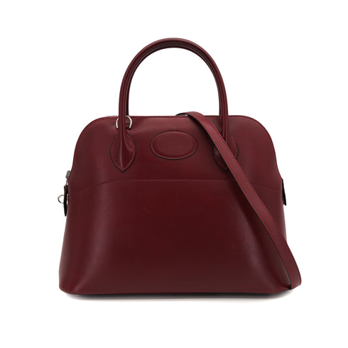 HERMES BOLIDE 31 ROUGE H BOXCALF HAND SHOULDER BAG 2000 SQUARE D PALLADIUM HARDWARE 90323086