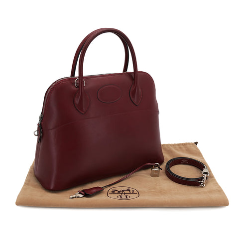 HERMES BOLIDE 31 ROUGE H BOXCALF HAND SHOULDER BAG 2000 SQUARE D PALLADIUM HARDWARE 90323086