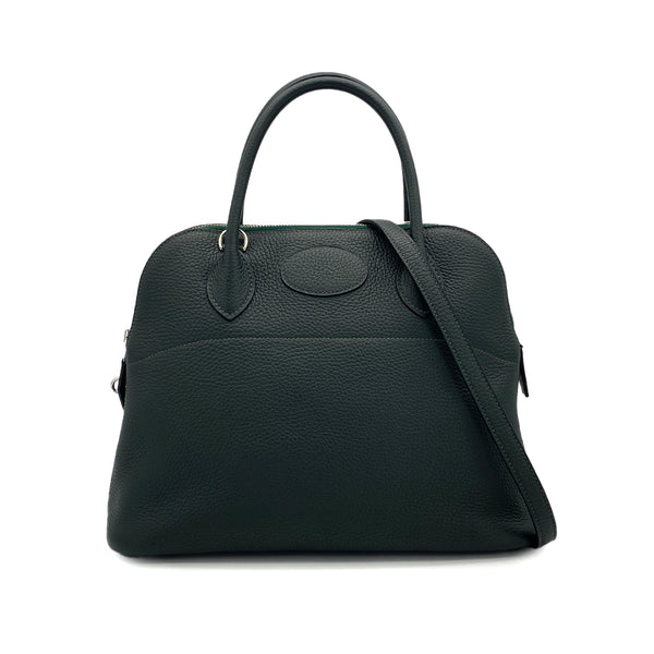 HERMES BOLIDE 31 VERT FONCE TAURILLON CLEMENCE HAND SHOULDER BAG 2015 T STAMP PALLADIUM HARDWARE 90323973