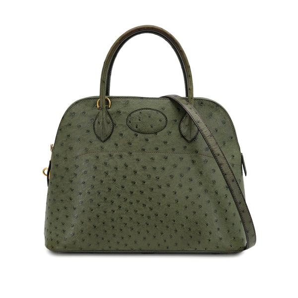 HERMES BOLIDE 31 VERT OSTRICH HAND SHOULDER BAG 1995 CIRCLE Y GOLD HARDWARE 90318277