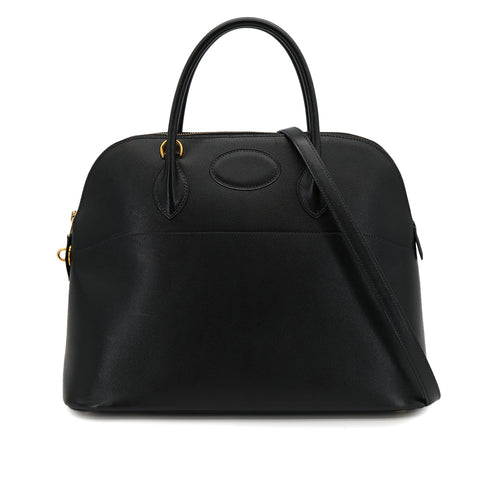 HERMES BOLIDE 35 BLACK VEAU GULLIVER HAND SHOULDER BAG 1994 CIRCLE X GOLD HARDWARE 90323091