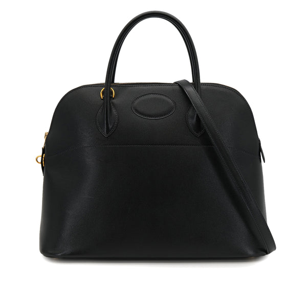 HERMES BOLIDE 35 BLACK VEAU GULLIVER HAND SHOULDER BAG 1994 CIRCLE X GOLD HARDWARE 90323091
