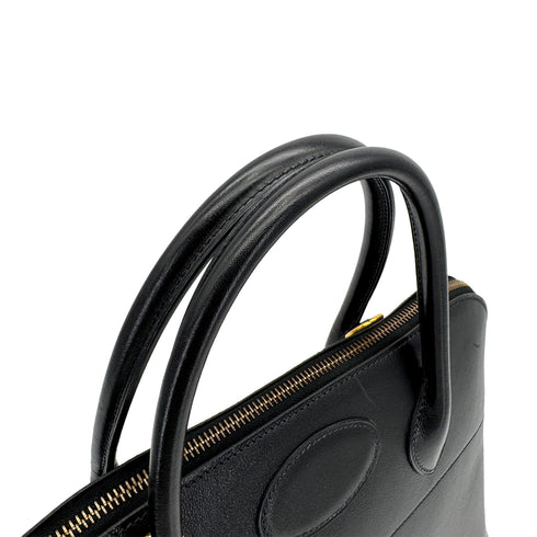 HERMES BOLIDE 35 BLACK VEAU GULLIVER HAND SHOULDER BAG 1994 CIRCLE X GOLD HARDWARE 90323091