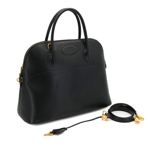 HERMES BOLIDE 35 BLACK VEAU GULLIVER HAND SHOULDER BAG 1994 CIRCLE X GOLD HARDWARE 90323091
