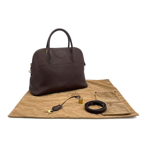 HERMES BOLIDE 35 HAVANE FJORD HAND SHOULDER BAG 1995 CIRCLE Y GOLD HARDWARE 90317921