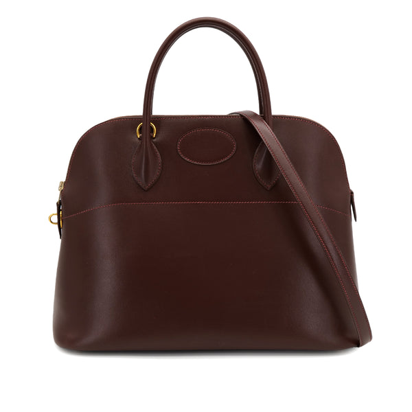 HERMES BOLIDE 35 MARRON FONCE BOXCALF HAND BAG 2001 SQUARE E GOLD HARDWARE 90311972