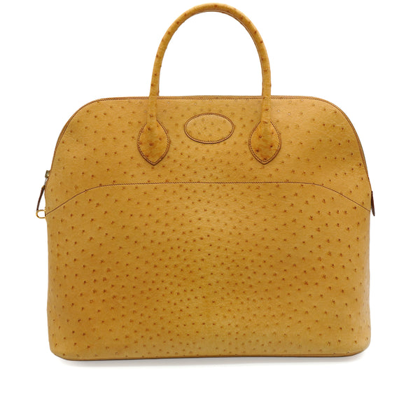 HERMES BOLIDE 45 CHESTNUT OSTRICH HAND BAG 1993 CIRCLE W GOLD HARDWARE 90348208